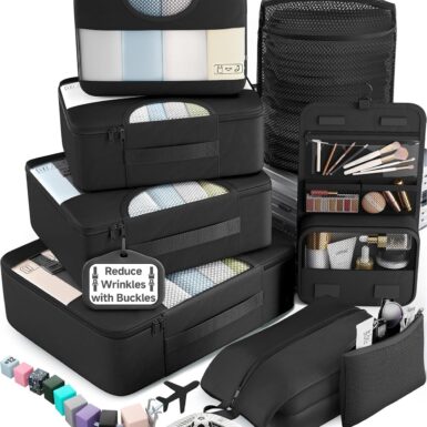 Veken 10 Set/8 Set Packing Cubes for Travel Essentials,Anti-Wrinkle Buckled Suitcase Organizer for Shoe & Toiletry Bag,Carry On Luggage Bag for Airplane & College Dorm Room Accessories,Women Men Gifts